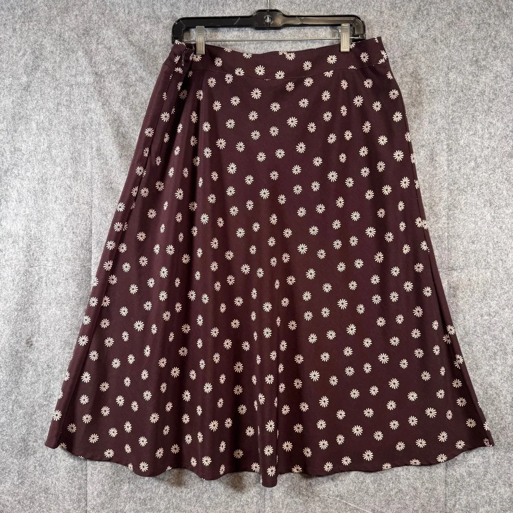 Vtg Retro Cottagecore Midi Skirt Womens 12 Brown Daisy Floral Feminine Modest